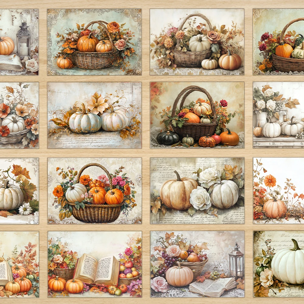 32 Stück Vintage Herbst Kürbis Postkarten, Ernte Thema Grußkarten, Wandaufkleber, Schlafzimmer Dekor, Retro Postkartenserie.