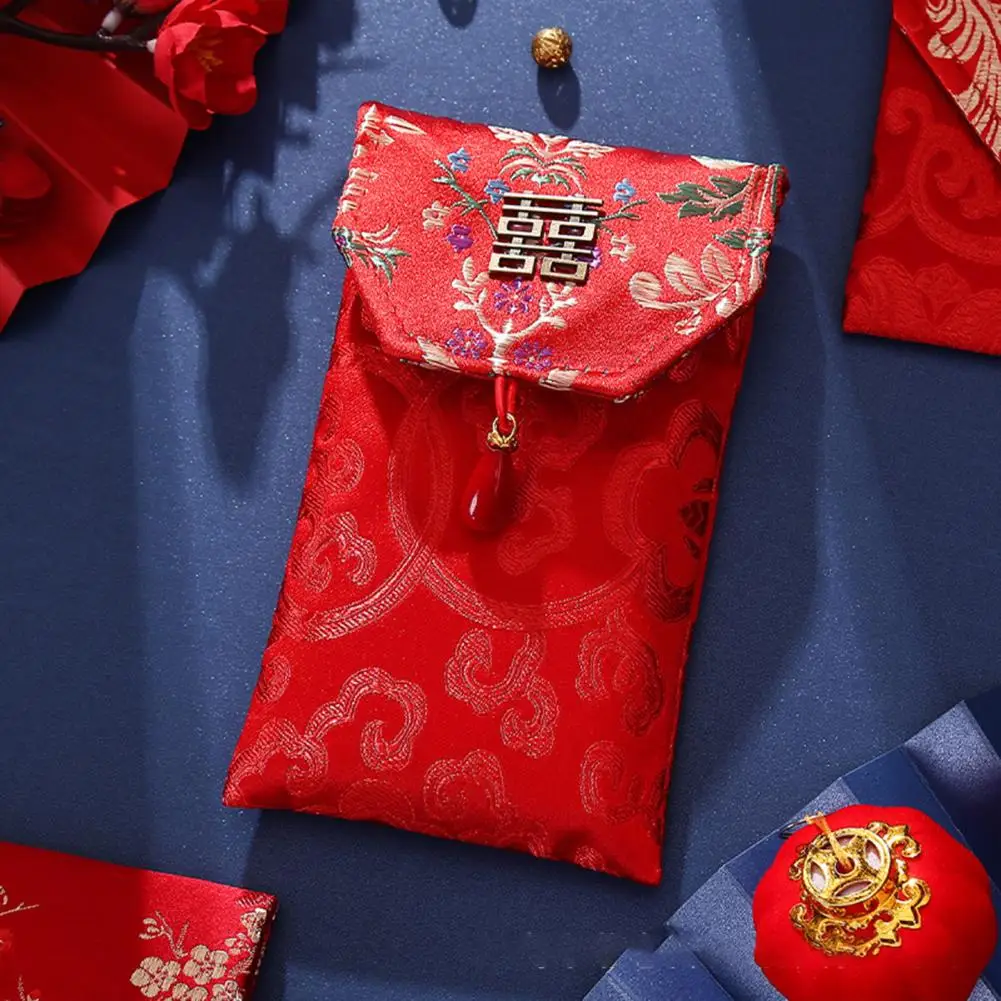 

Chinese Red Envelope Embroidered Satin Cash Envelope Lucky Money Envelope Cloth Red Pocket for Wedding Festival Banknotes Gift
