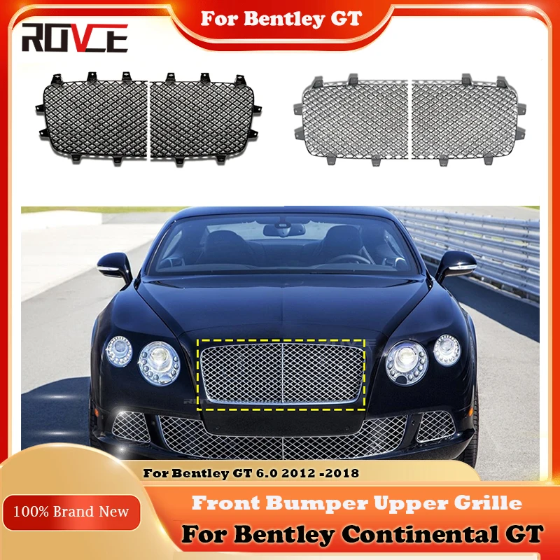 

ROVCE Car Grille Front Bumper Mesh Racing Grill Plating Silver Black Style For Bentley GT 2012 -2018 Accessories