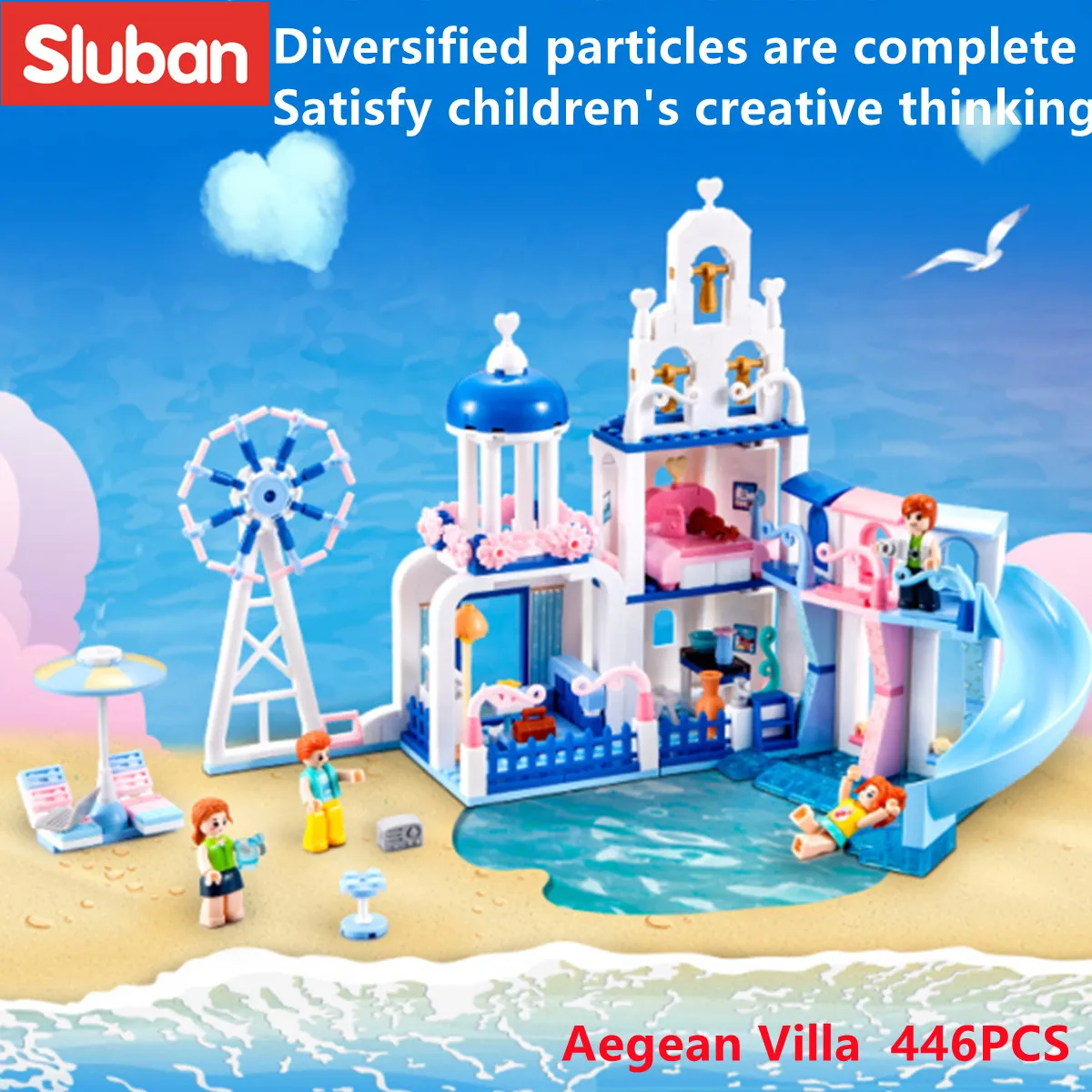 

Sluban Building Block Toys Girls Dream Aegean Sea Villa 446PCS Bricks B0868 Friends Holiday Inn Compatbile With Leading Brands