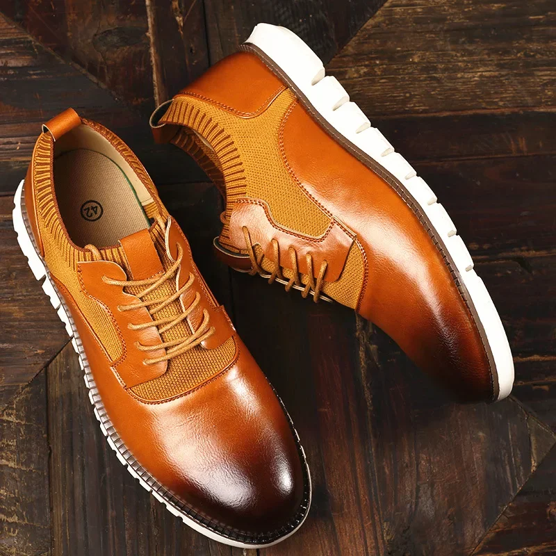 New Leather Men Casual Shoes Lace-Up Casual Sneakers Business Men's Shoes Lightweight Soft Sole Men Fashion Dress Shoes 39-47