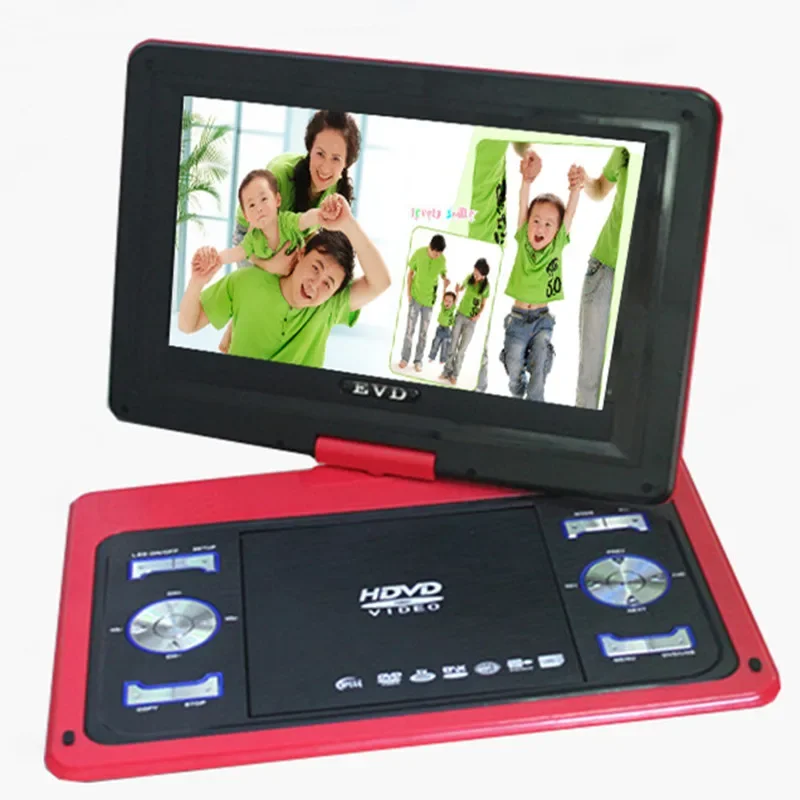 مشغل DVD محمول نحيف مقاس 13.8 بوصة مع شاشة يدعم بطاقة USB EVD وإدخال تلفزيون عالي الدقة ومخرج AV دوران 270 درجة