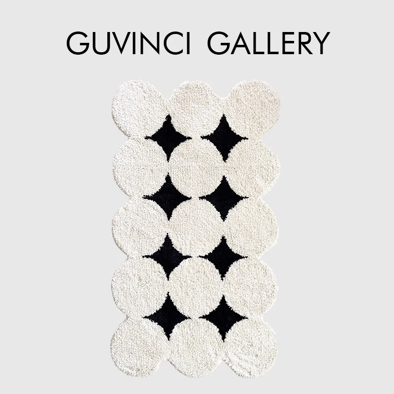 GUVINCI-Tapis à géométrie mosaïque rétro français, noir et blanc, moderne, simple, touffeté à la main, tapis de sol en polymères, chevet, salle de bain