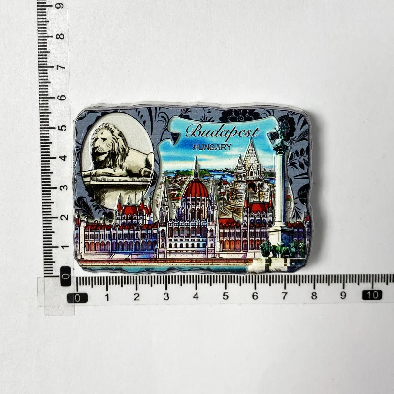 Hungary Budapest travel souvenirs, 3D building refrigerator magnet, lion pattern decorative refrigerator magnet
