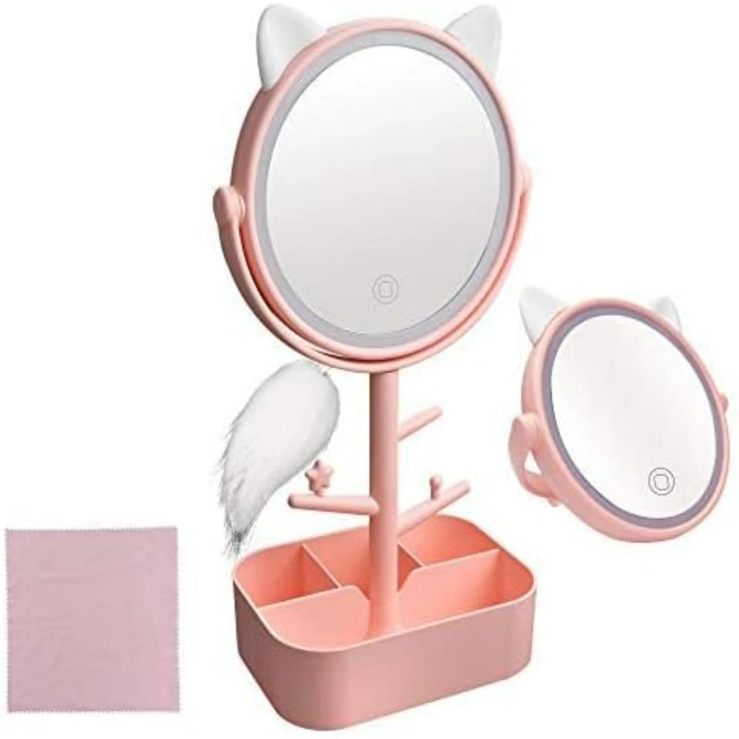 Portable HD Lighted Makeup Mirror with Touch-Screen Control, 360° Rotation, USB Port & Bright Vanity Lights - Ideal for Makeup,