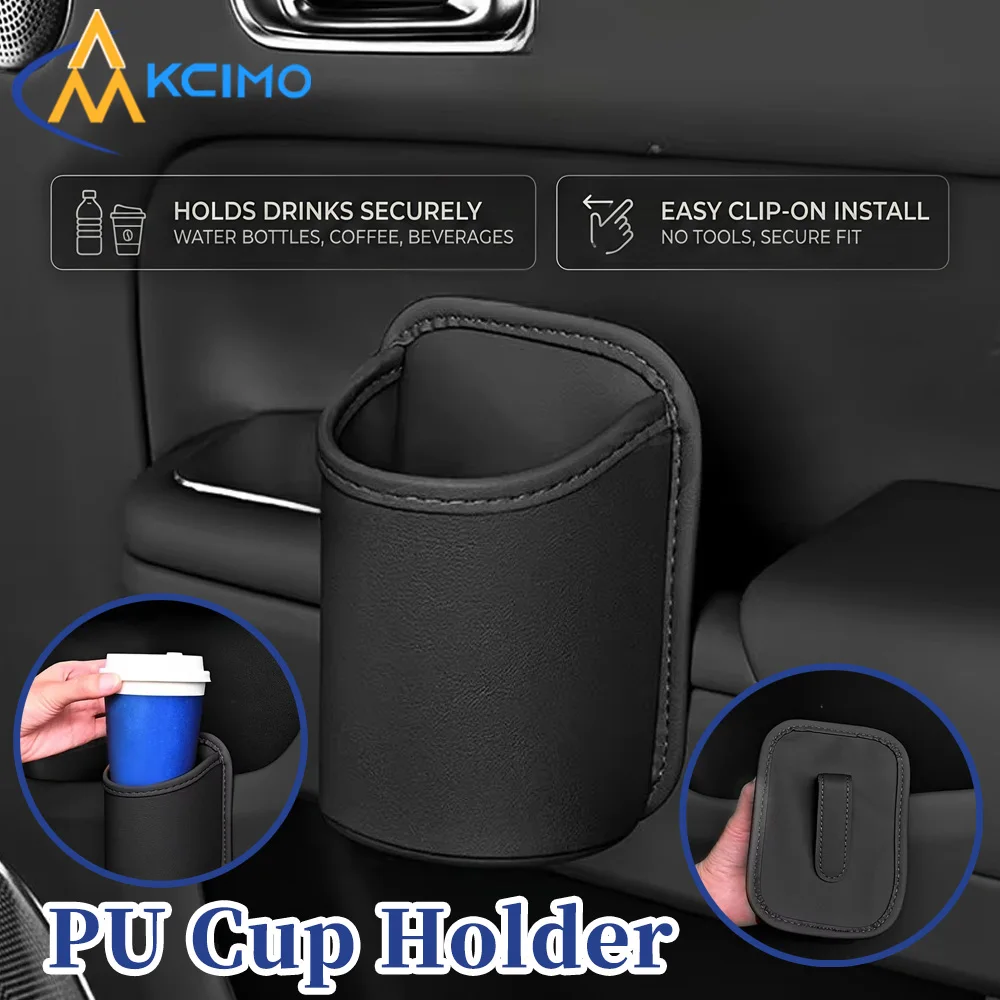PU Leather Car Seat Back Cup Holder Drink Storage Anti Slip Water Bottle Rack Interior Practical Automotive Decor Accessories