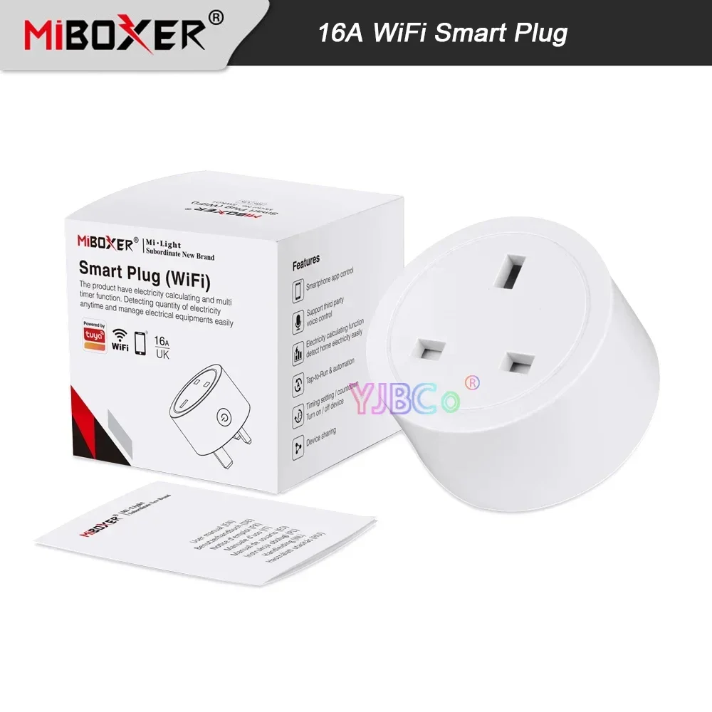 Miboxer Smart 16A WiFi Plug with Power Consumption Statistics (UK)/EU&FR) Timing Child Lock Memory Tuya app Remote/voice control