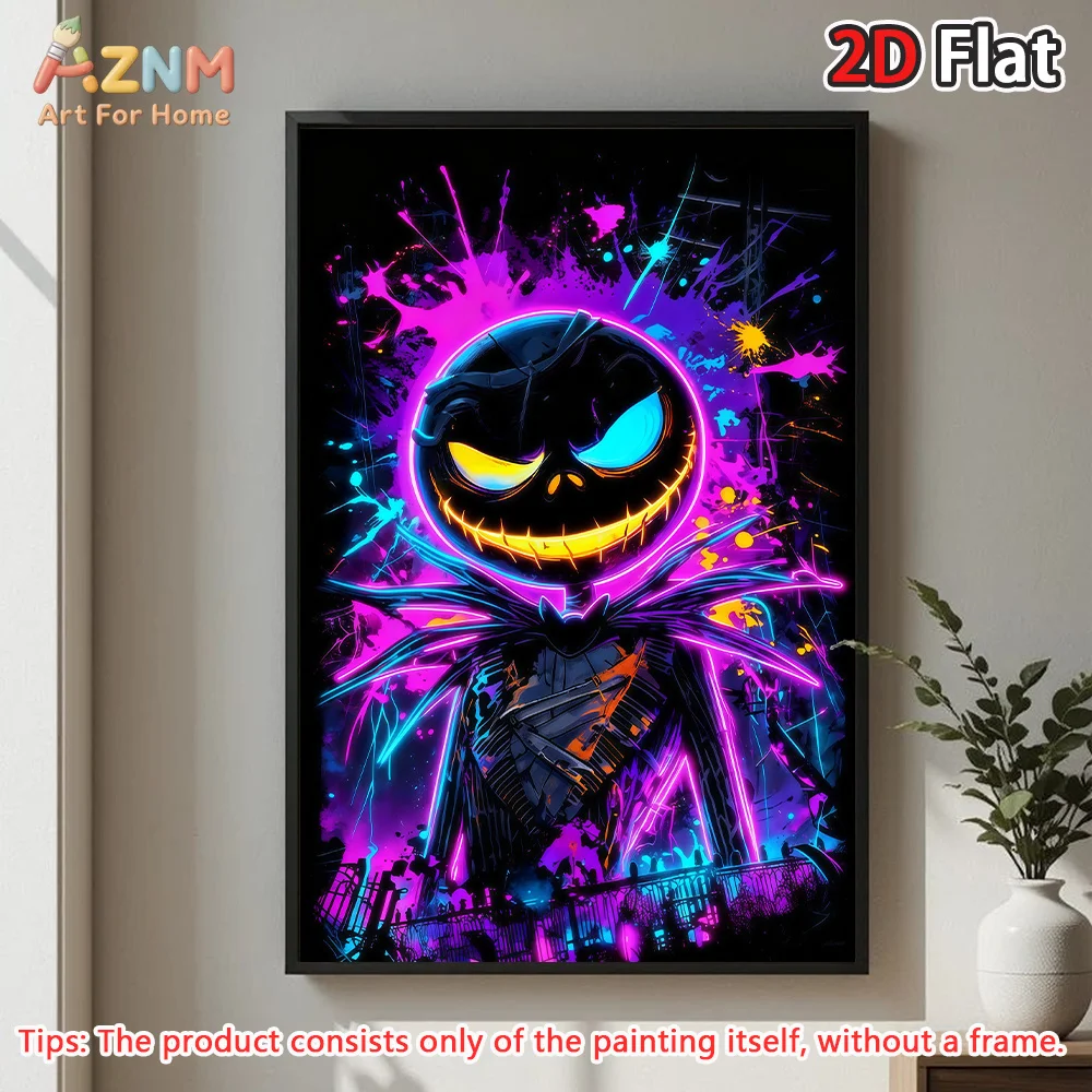 AZNM Jack Skellington - Lienzo decorativo sin marco con grafiti de neón, colorido póster de la película Pesadilla Antes de Navidad, Halloween H