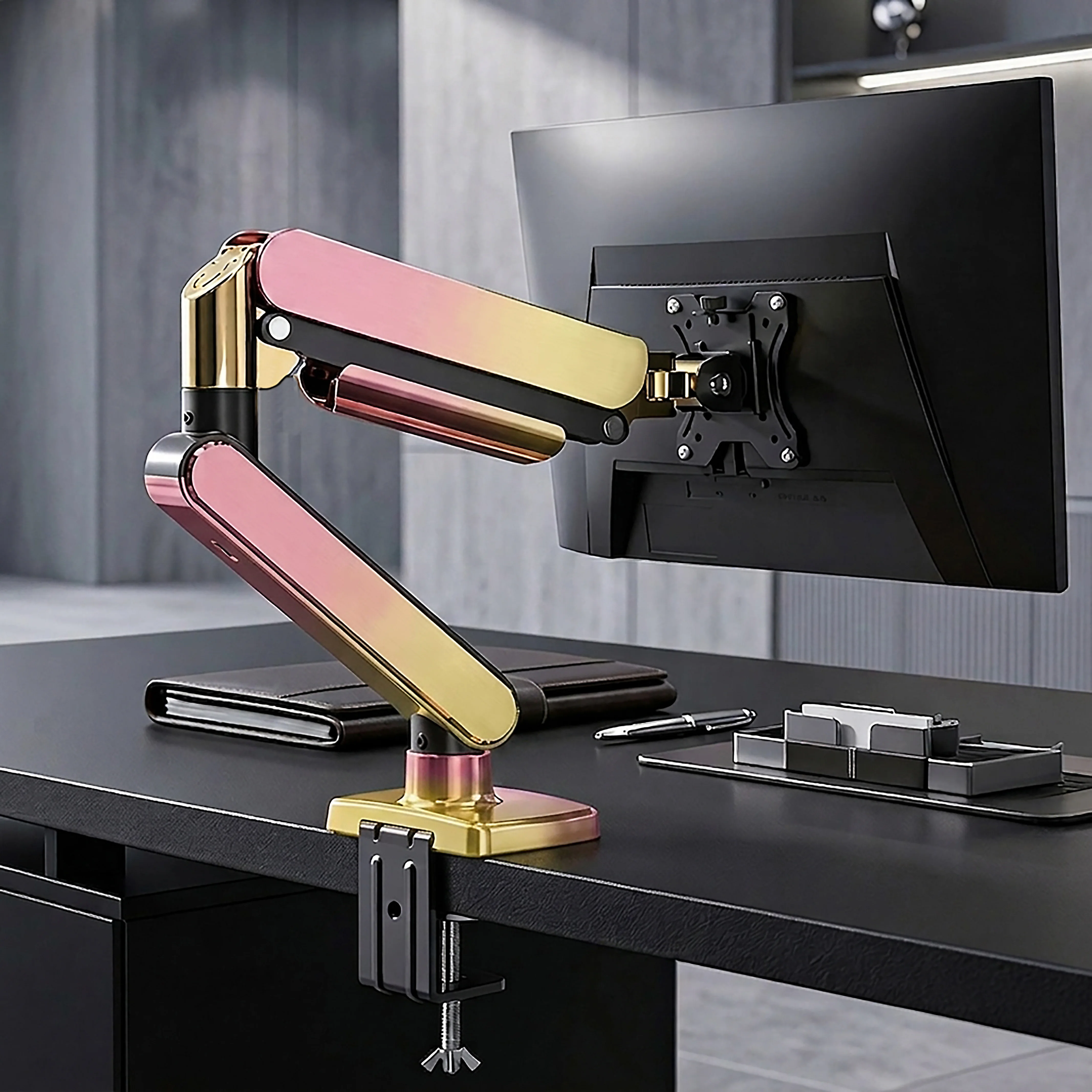 Pink Gold Gradient Monitor Arm Heavy Duty Gas Spring for 10-35 Inch Screens 2-10kg Capacity Ergonomic Office Gift