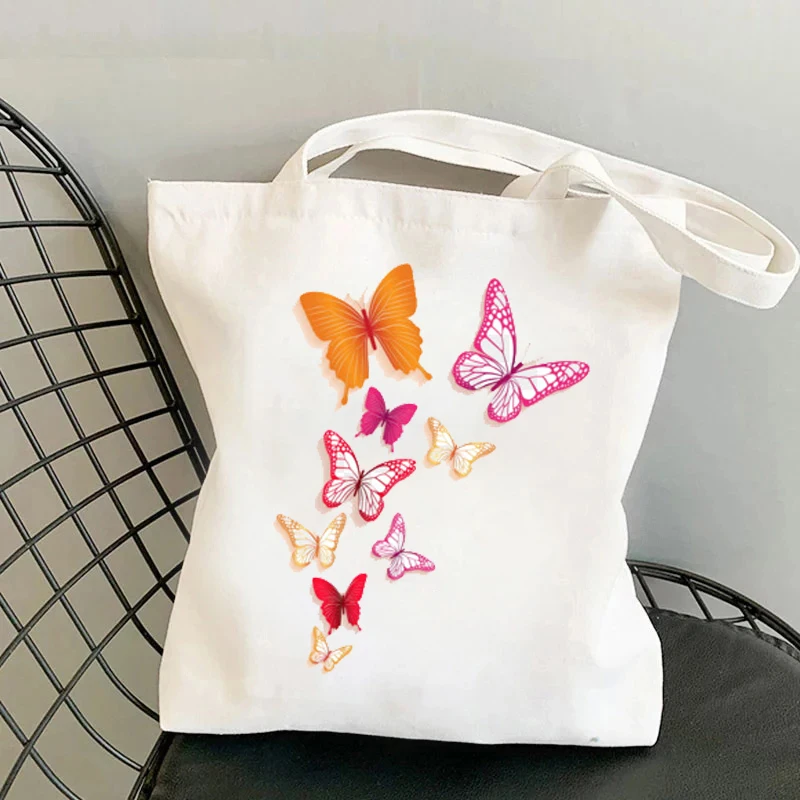 Bolsa de ombro com estampa borboleta para mulheres, sacolas de viagem reutilizáveis, grande capacidade, armazenamento de diversos, compras e supermercado