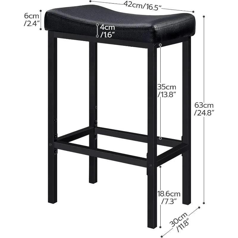 Bar Stools, Set of 2 Bar Chairs, Counter Height Stools, Saddle Stools