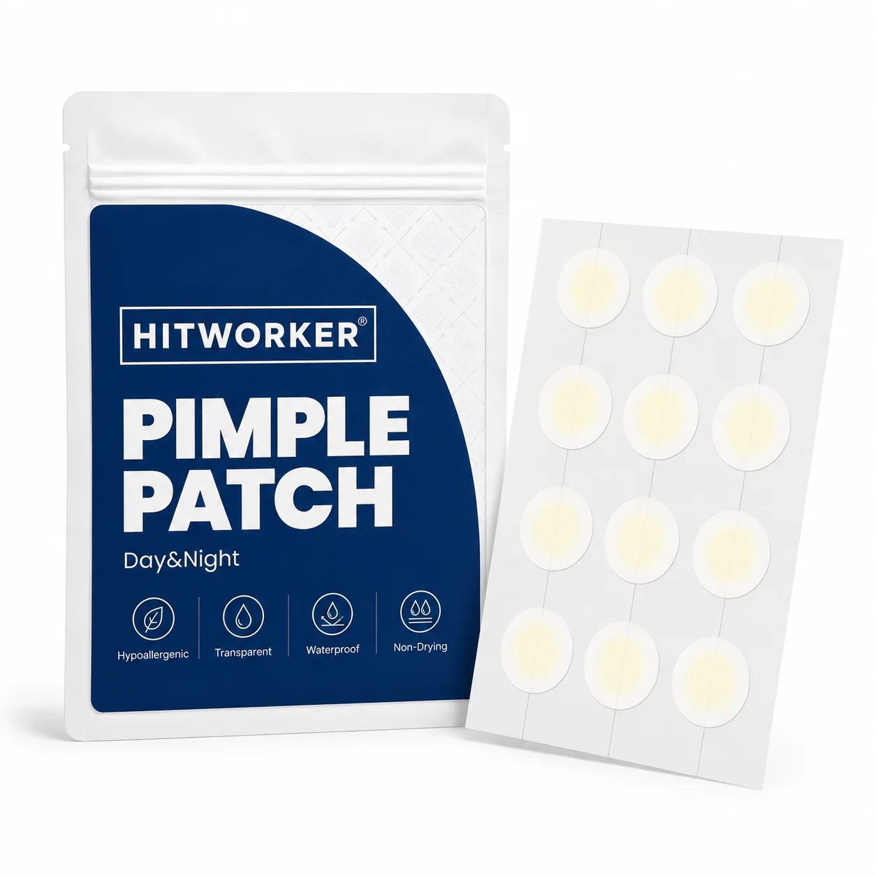 12PCS Pimple Cover Patches, Clear-Look Hydrocolloid Beauty Patches For Day And Night Use, Hemmed Style Easy Peel Spot Cover