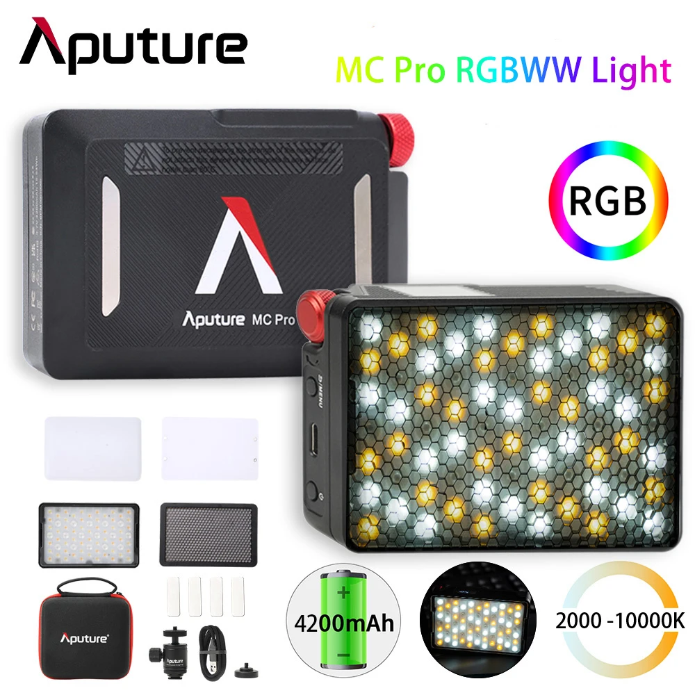 

Aputure MC Pro RGBWW LED Lights 2000K-10000K IP65 Magnetic Attraction Diffuser Photography Lighting For Vlog Live Photo Studio