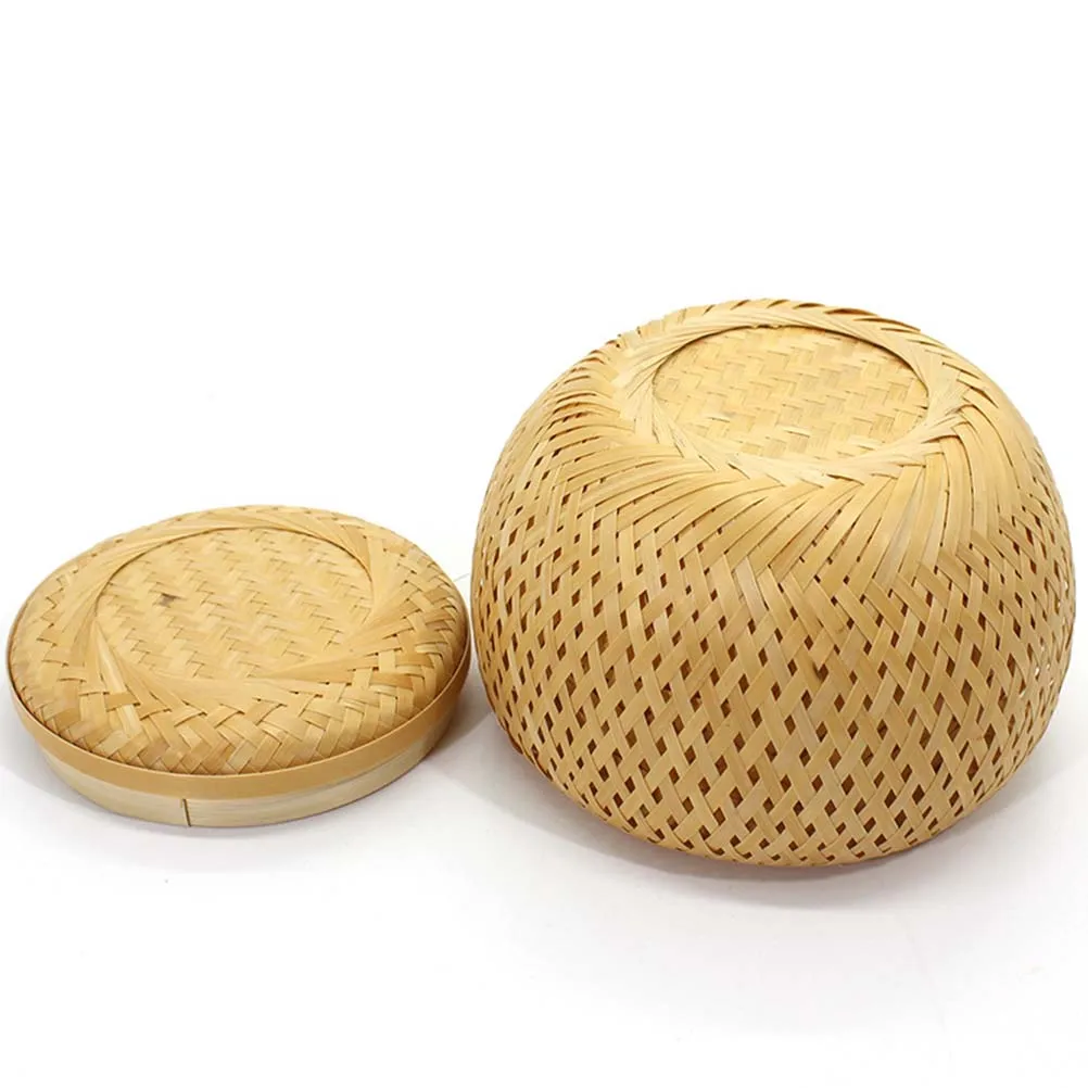 

Yellow Silk Bamboo Woven Tea Canister Unique Polishing Edge Sealing Cover Dust Storage Container For Tea Candy