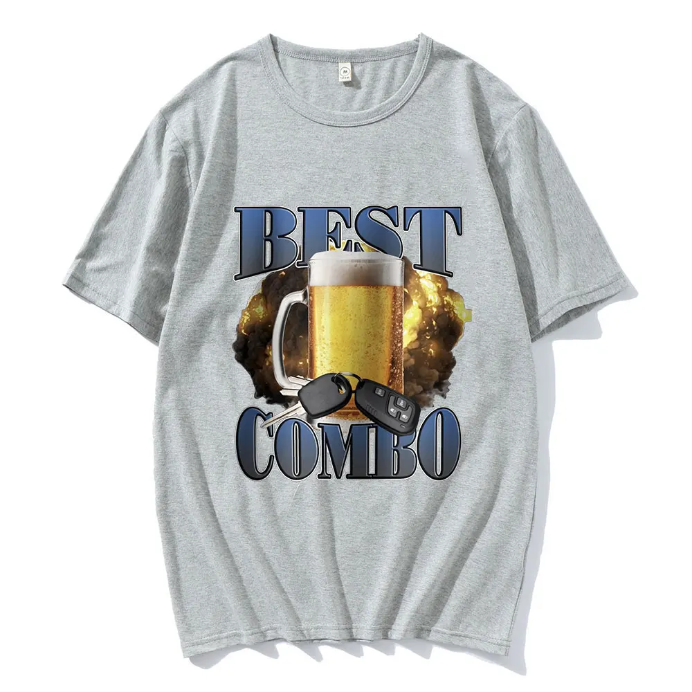 Best Combo Print T Shirt Funny Drunk Driving Short Sleeve T-shirts Men\'s Women 100% Casual Cotton Oversized T Shirts Streetwear