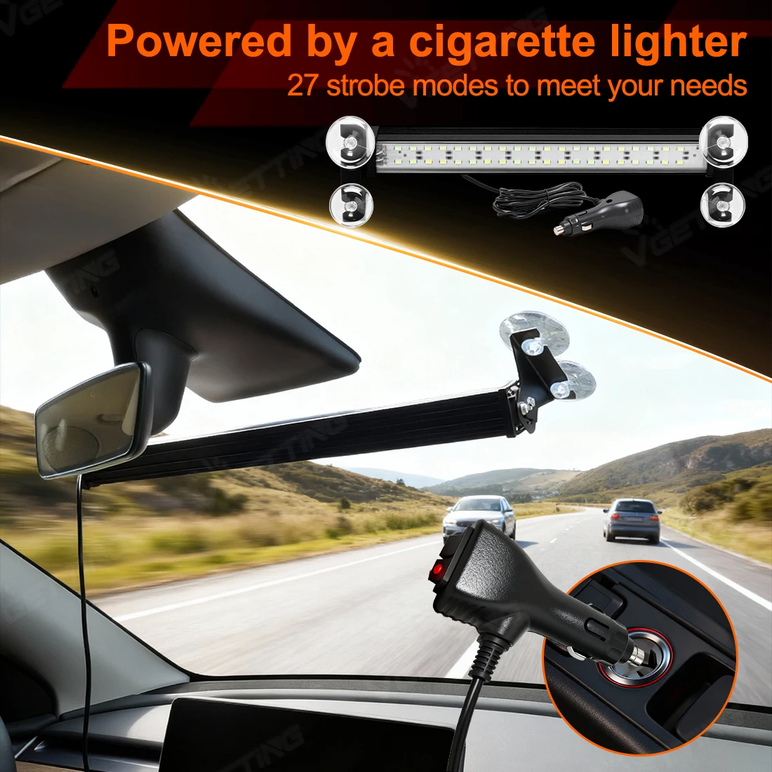 العالمي 2 في 1 40LED منارة الشرطة مصباح الطوارئ سيارة الجبهة الزجاج الأمامي تحذير أضواء ستروب فلاش مصباح إشارة مقاوم للماء 12 فولت #3