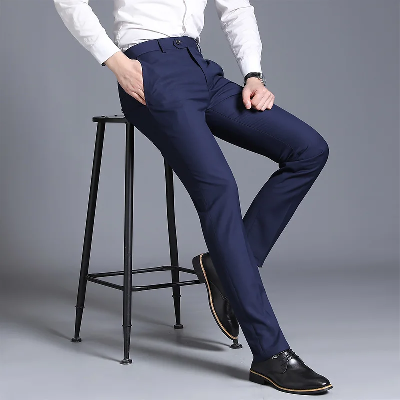 

Business Mens Strech Suit Pants Solid Color Slim Fit Chino Cotton Pants Soft Fashion Classic Pants Mens Clothing