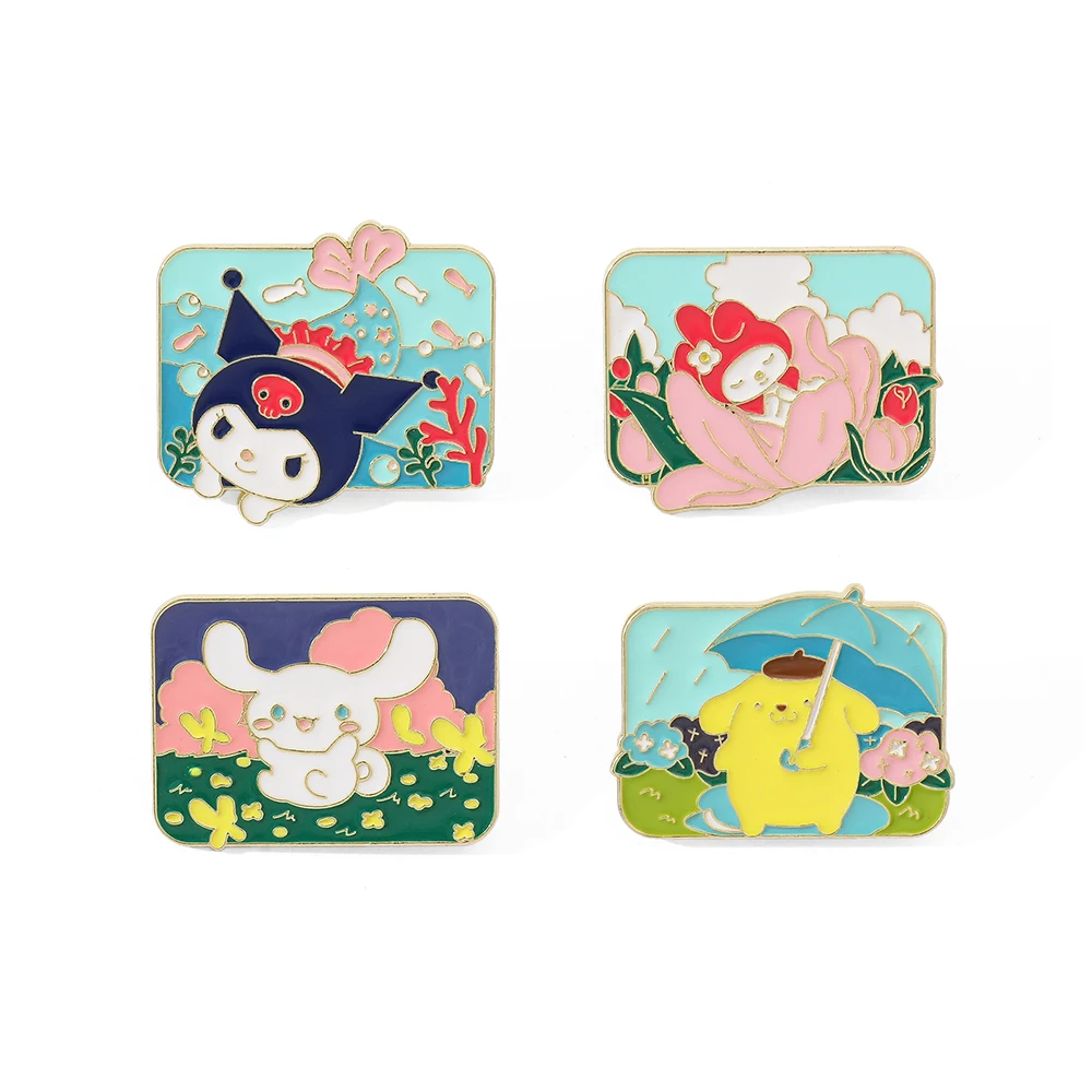 4Pcs Cartoon Animated Kulomi Brooch Cute Onpompurin Pochacco  Enamel  Pin Metal Badge Jewelry Clothing Backpack Accessories Gift