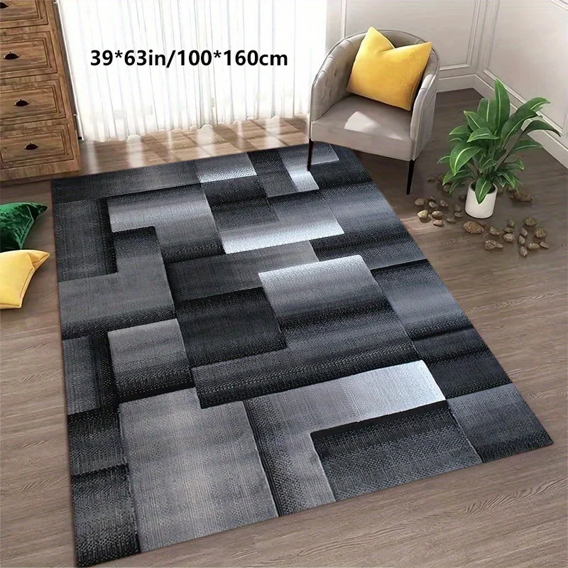 VIKAMA 3D Black Grey Block Area Rug,Non‑Slip Mat,Modern Stereoscopic Square Geometric Carpet for Living Room Bedroom Home Decor