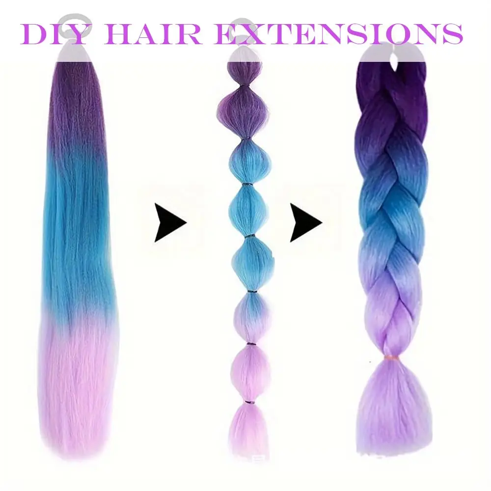 2 قطعة تمديد ذيل حصان الأرجواني الاصطناعية مع شريط مطاطي طويل مستقيم DIY بها بنفسك مضفر ذيل حصان هيربيسي النساء إكسسوارات الشعر #3