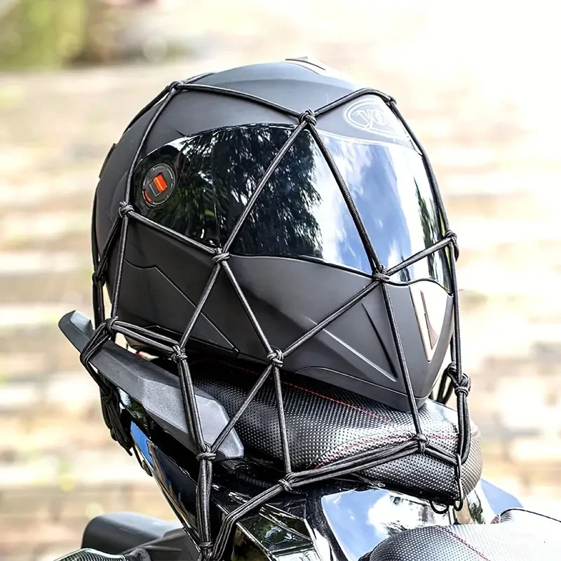 1pc Motorcycle Reflective Helmet Net Storage Elastic Net Pocket Fuel Tank Net Electric Vehicle Fixed Luggage Helmet Pocket