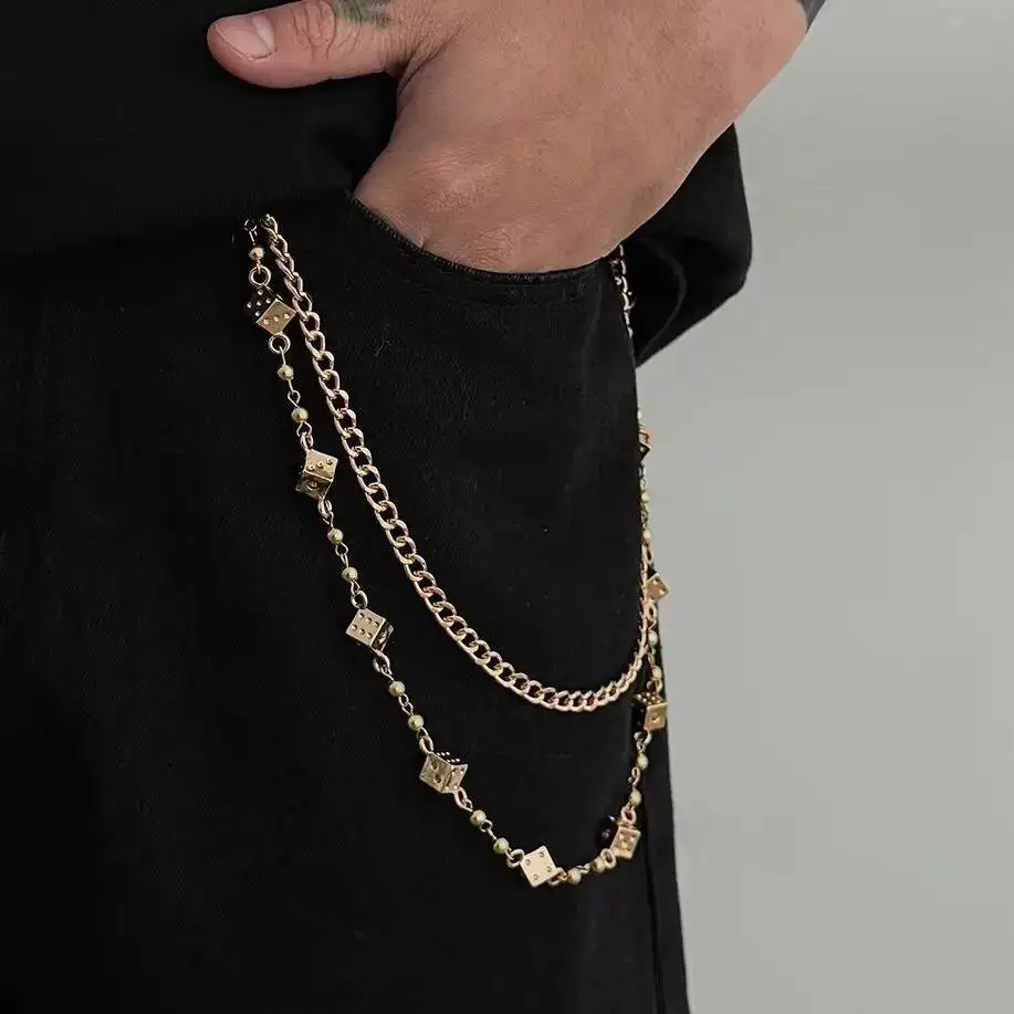 Salircon Kreative Punk CCB Würfel-Schlüsselanhänger Brieftaschen- und Hosenkette für Herren Hip-Hop Doppelschichtige Hosen-Jeans-Metallkette Modeschmuck