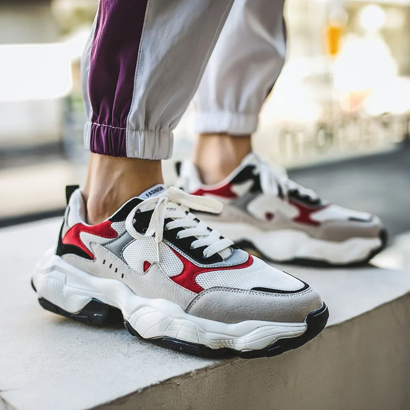 

Мужские кроссовки из сетчатого материала, черные повседневные кроссовки на толстой подошве, из дышащего материала, спортивная обувь для осени, 2020