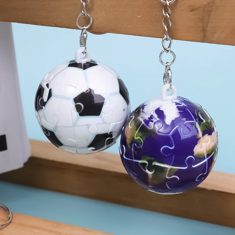 3D Spherical Puzzle Ball-shaped Key Ring Football Basketball Earth Creative Building Blocks Toys Pendant Keychain Children Gifts