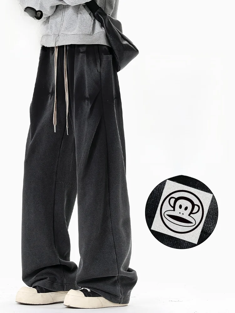 

PaulFrank Knitted Casual Pants Men's Spring Heavyweight Trendy Loose Waed Wide Leg Spor Trousers Comfortable Cotton Blend