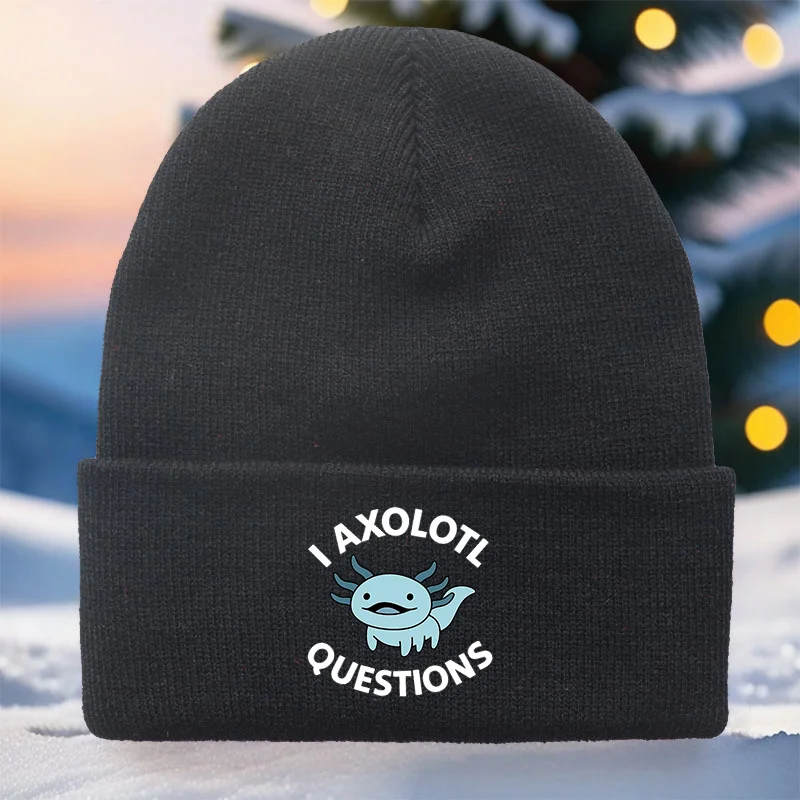 A Hat Featuring 'AXOLOTL QUESTIONS', Perfect As a Casual Holiday Gift Or Everyday Accessory. It Boasts a Vintage Style