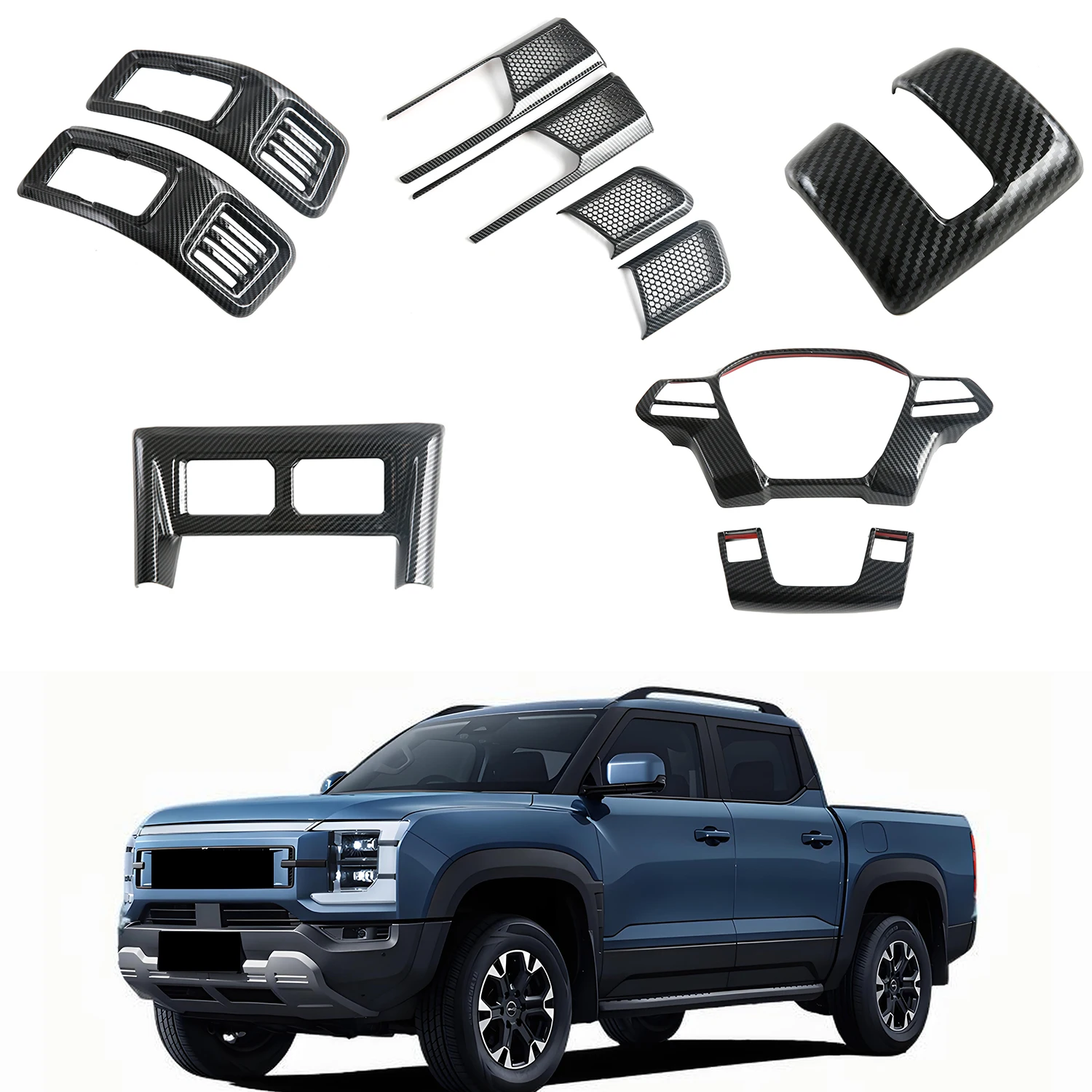 

For BYD Shark 6 2024 2025 ABS Carbon Fiber Interior Accessories Steering Wheel Cover Inner Door Handle Dashboard Console Decor