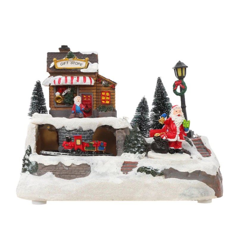 

2022 new arrivals light up little house musical christmas village with spinning train for sale