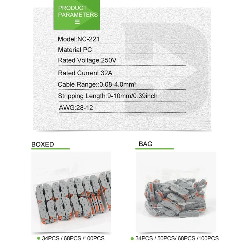 Quick Splicing Multiplex Butt Wire Connector Compact Electrical Cable Terminal Block Home Wiring Connectors Junction Box