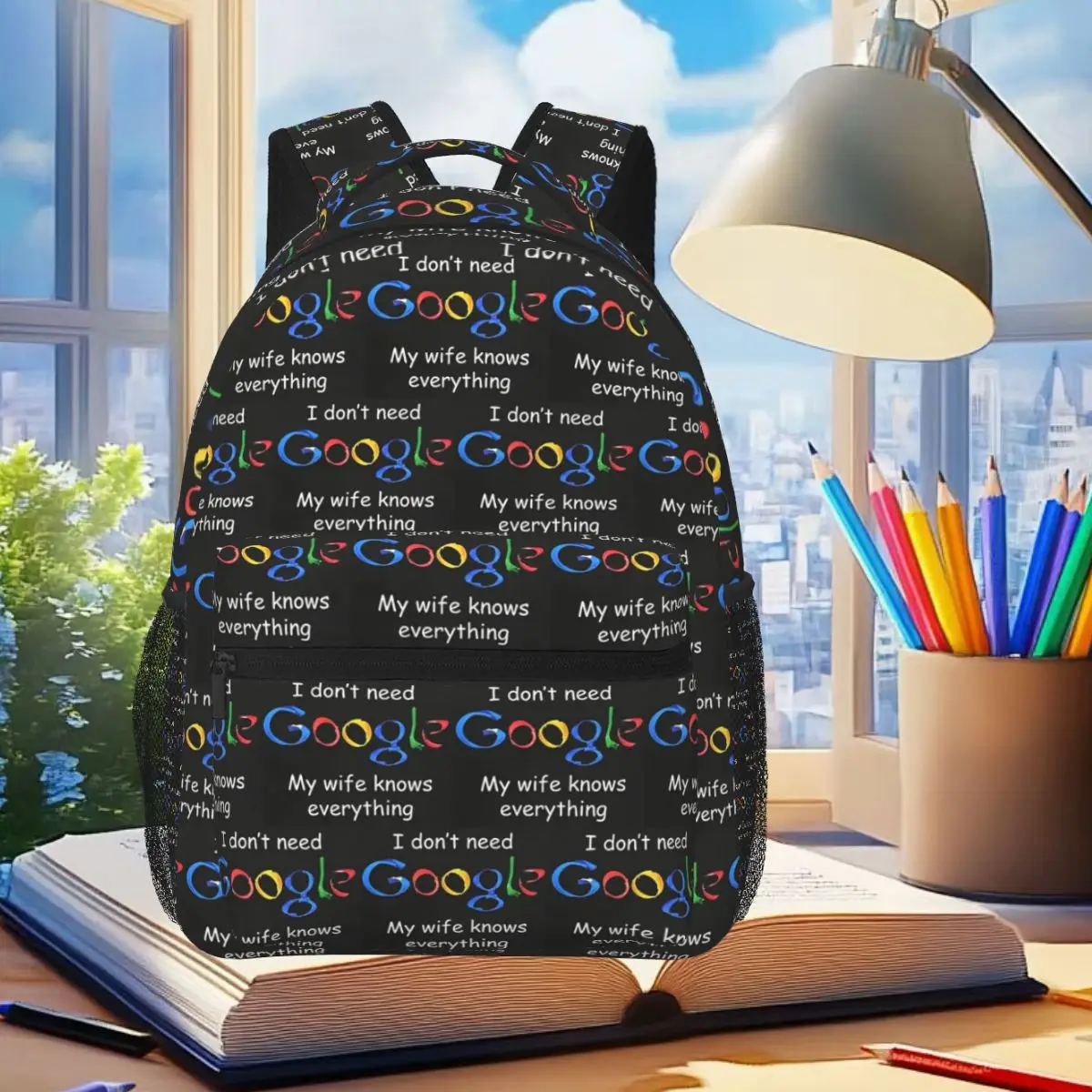 

I Don't Need Google My Wife Knows Everything Backpack Student Boys Girls BookBag School Bag Computer Shoulder Bag for Men Women
