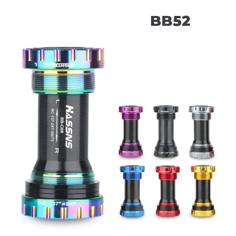 HASSNS Soporte inferior de bicicleta roscado, color negro/rojo/azul/púrpura/titanio/oro/dazzle BB52 68/73 mm MTB acero sellado integral Bea