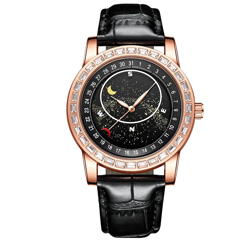 New Men's Watch, Fake Mechanical Watch, Brand Quartz Watch, Diamond Starry Sky Watch, Transparent Bottom, Waterproof Men's Watch