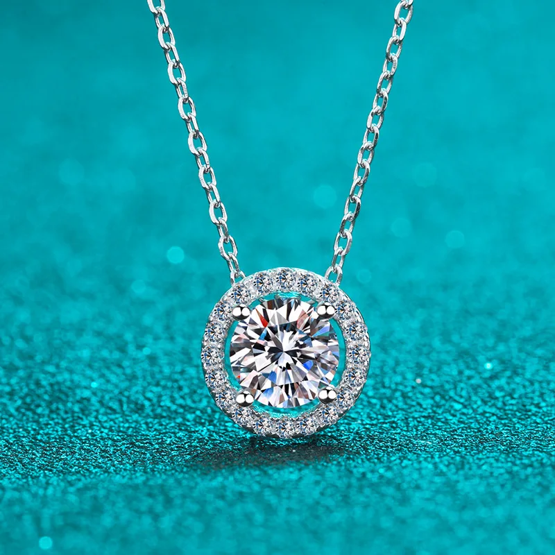 Dazzling 18K Real Platinum PT950 Moissanite Necklace Women's Round Pendant Simple Korean Version