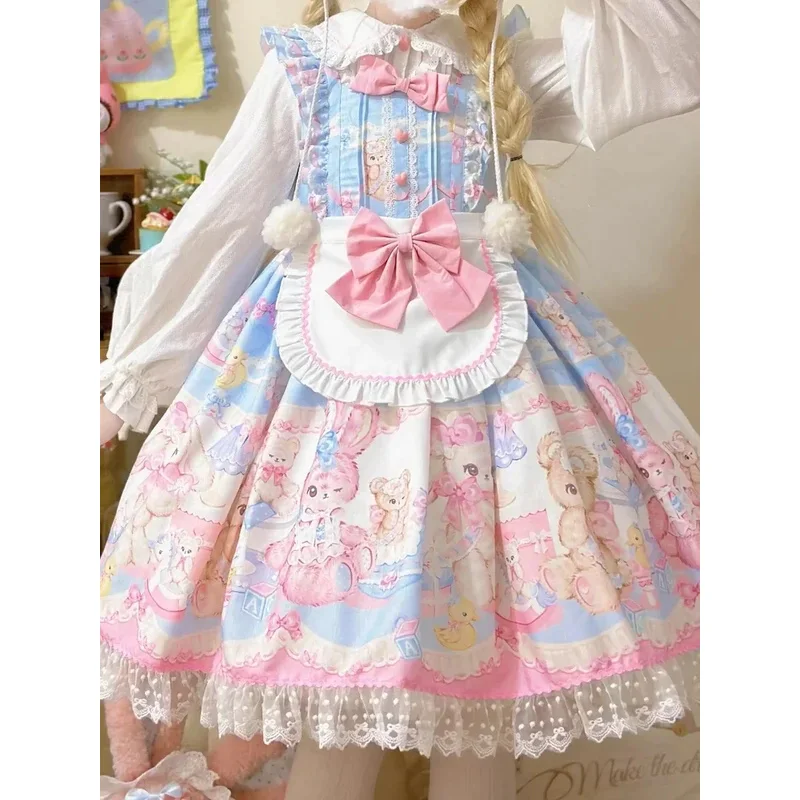 CyKawaii لوليتا الكشكشة المئزر بروتيل فستان الحبيب الأميرة الكرتون الطباعة القوس حيوية جرلي لولي فستان قصير CHJ368455