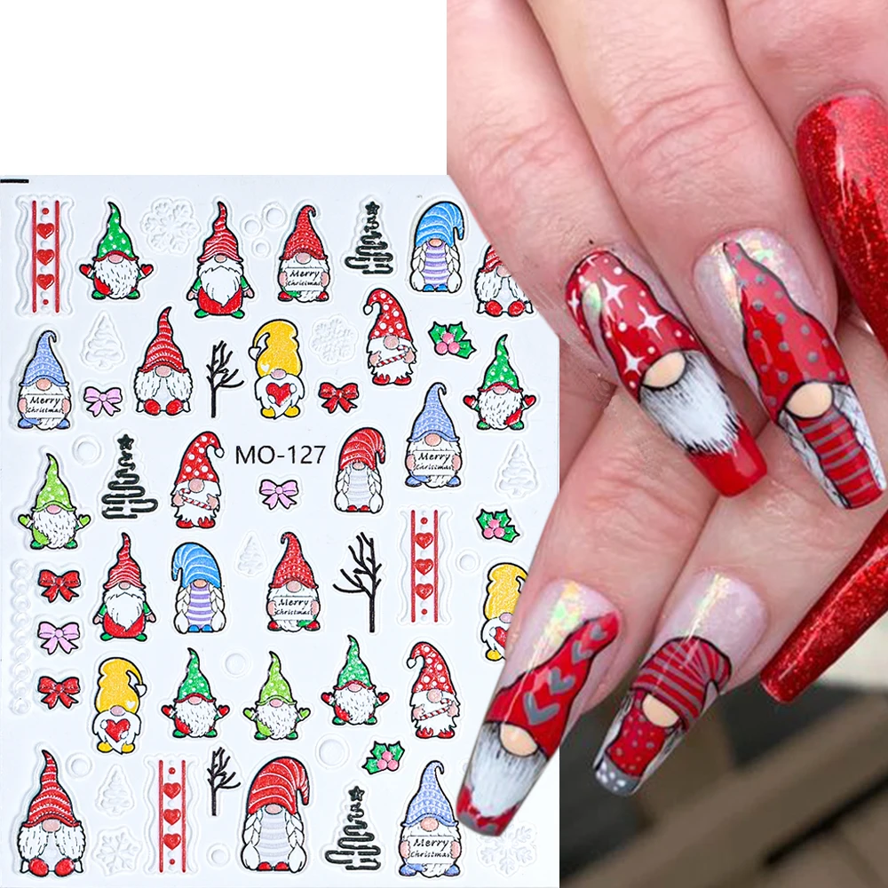 5D Santa Claus Christmas Nail Stickers Cute Cartoon Cats Penguin Nail Decals Colorful Snowflakes Sliders New Year Manicure Decor