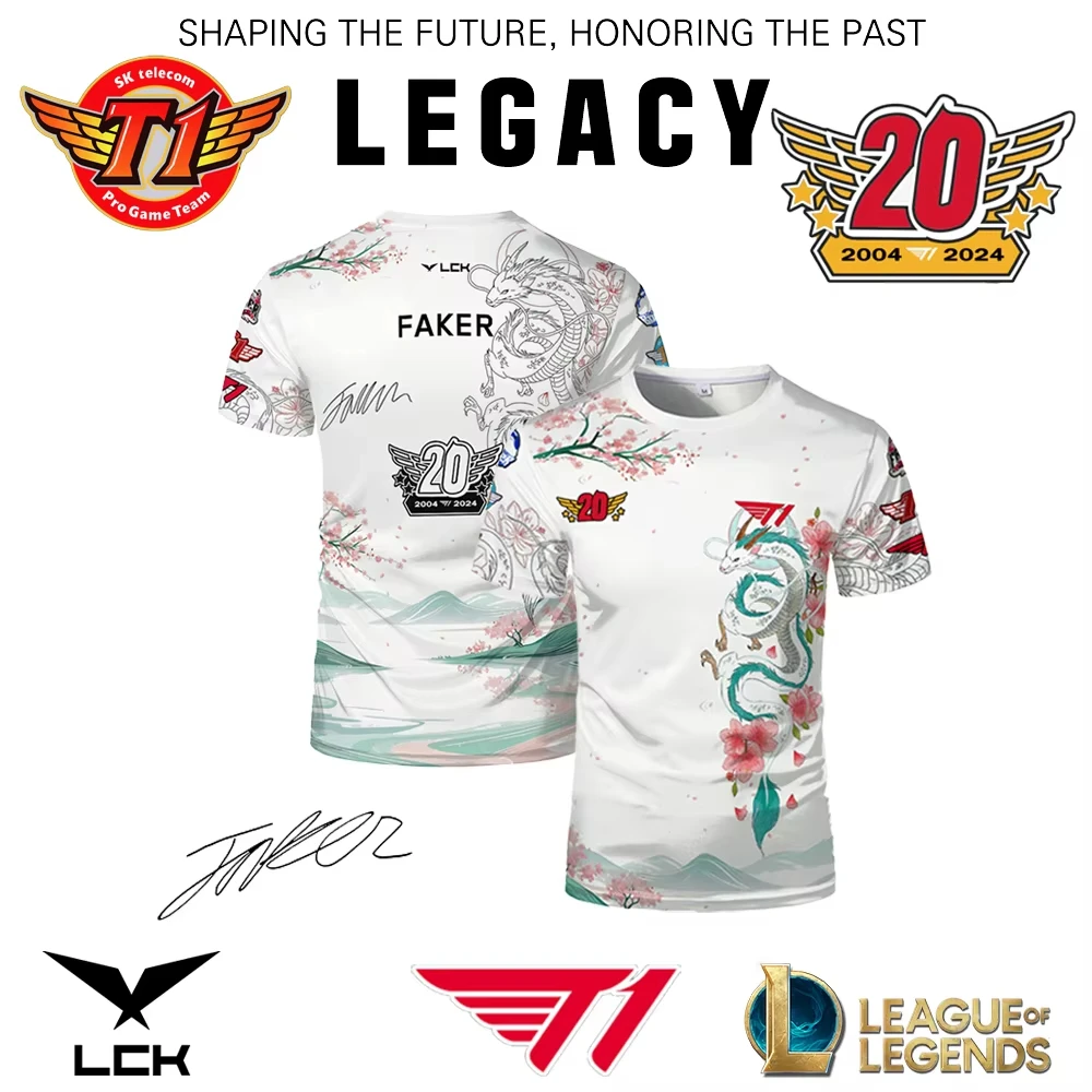 T1 E-sports Club 20th Anniversary Special Jersey T-shirts League Of Legends Trendy Competition Tops Faker Fan Support T-shirt