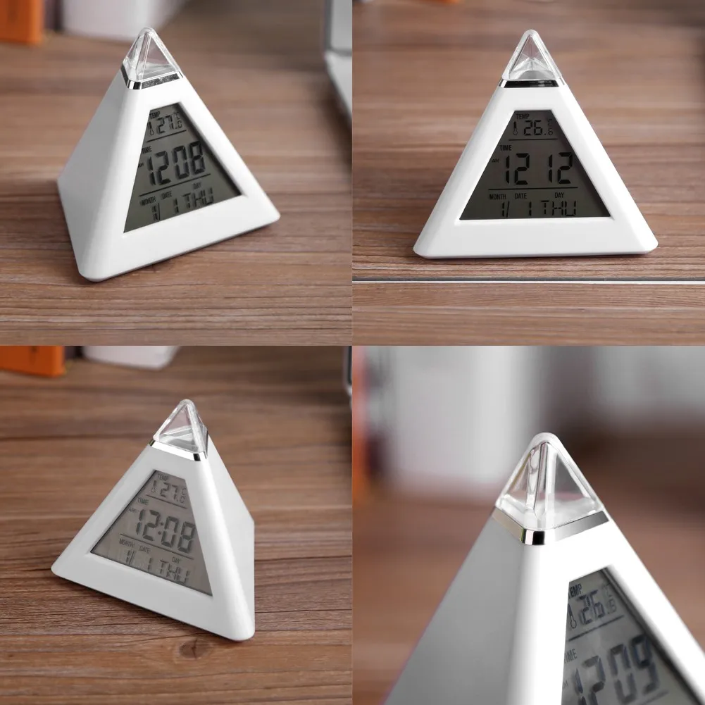 Led منبه رقمي على مدار الساعة الهرم عرض درجة الحرارة الوقت تاريخ متعدد الوظائف ضوء الليل الهادئ غرفة نوم مكتب سطح المكتب على مدار الساعة