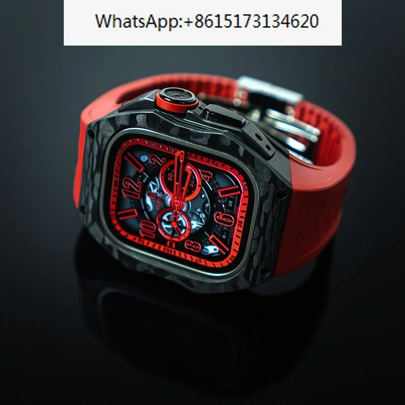 For Watch 49mm Carbon Fiber Modification Kit Fluoro Rubber Band Luxury  Cover Set For iWatchapple watch ultra band