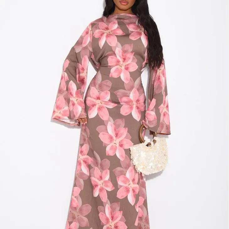 Women Dress Abaya Lace Up Kaftan Arab Long Robe Ramadan Morocco Dubai Vestidos Eid Jalabiya Muslim Flower Print Dresses Abayas