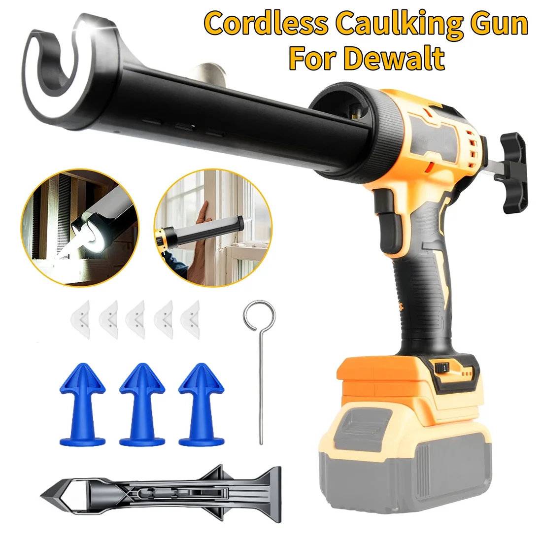 For DeWalt 20V Cordless Electric Caulking Gun 6-Speed for Doors Windows Glass Sealant Adhesive Glue Gun with LED Light Tool