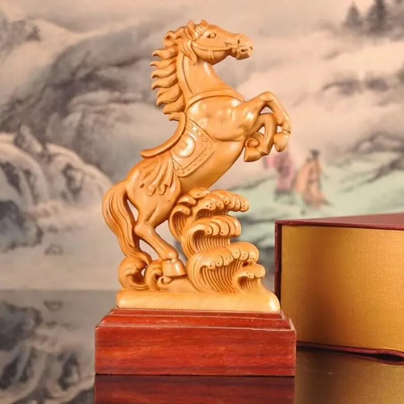 Wooden Carved Waves Horse Statue Traditional Hand Carving of Solid Wood