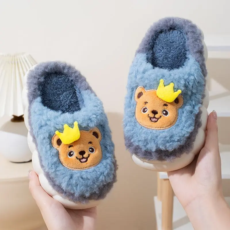 

Boys Kids Baby Winter Warm Cotton Slippers Indoor Home Non Slip Cartoon Cute Design for Small Medium Children