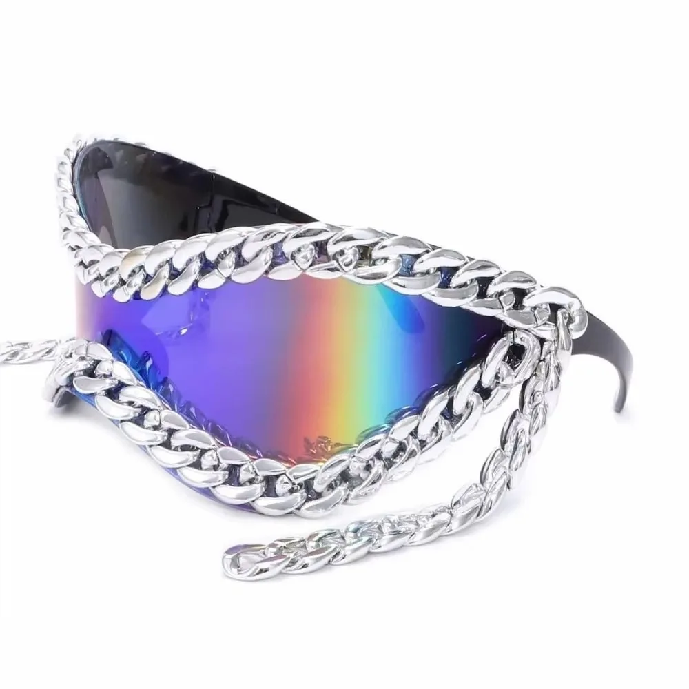

Luxury Metal Chain Frame Sunglasses Metal Chain Decoration Large Frame Women Sunglasses All Matching Cool Style