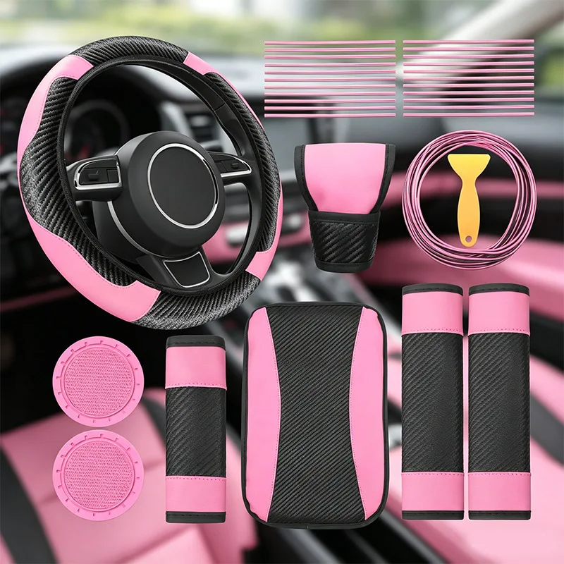 Car Interior Universal Breathable Armrest Box Protective Pad Steering Wheel Cover Matching Leather Armrest Pad Car Interior