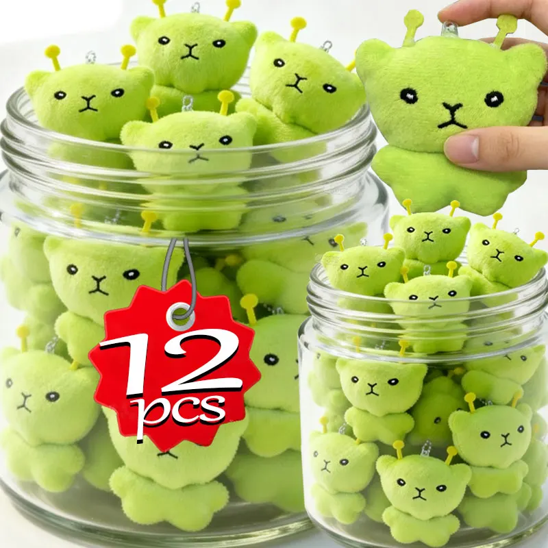 

Mini Green Alien Cat Plush Keychains Furry Pendant for Couples Cute Cartoon Handbag Backpacks Key Chain Decor Gifts