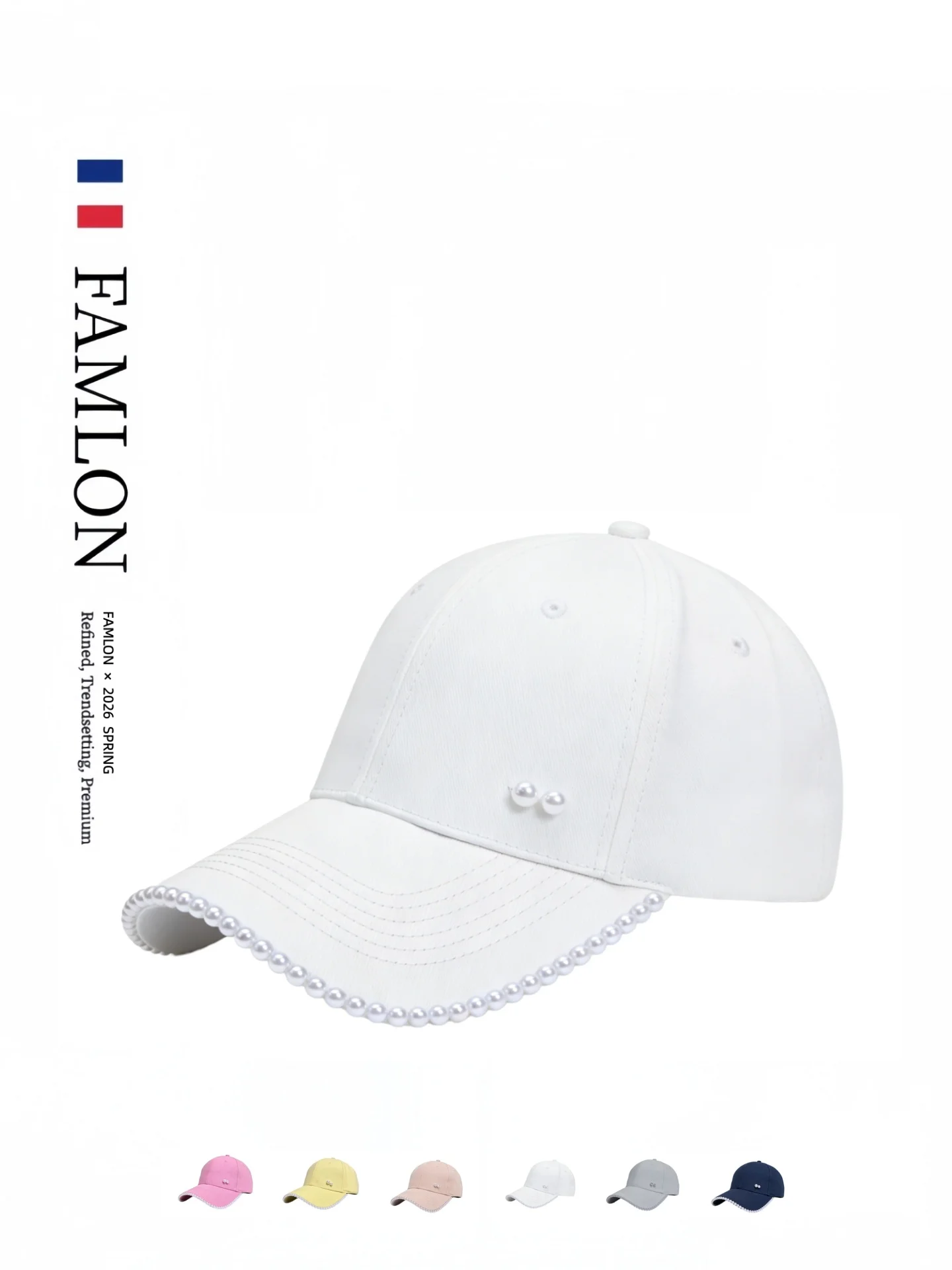 famlon-pearl-baseball-cap-adjustable-large-circumference-fashionable-sun-protection-hat-suitable-for-all-seasons-universal-fit